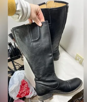 FRYE Pippa Black Back Zip Tall Leather Boots Sz 6.5 thumbnail 10
