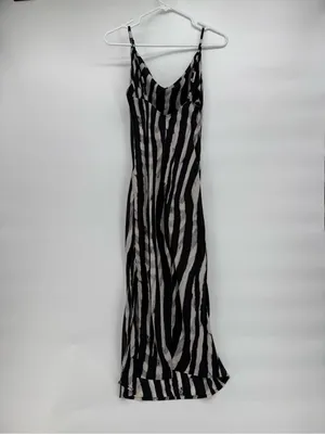 Veronica M Black and White Zebra-Stripe Maxi Slip Dress thumbnail 4