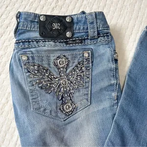 Miss Me Womens Size 29 Signature Rise Boot Cut Jeans Embellished Back Pockets thumbnail 3