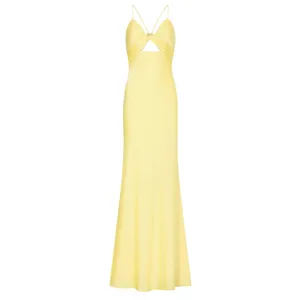 Mac Duggal Yellow Satin Twist Front Cut Out Slip Maxi Formal Gown Size 6 thumbnail 5