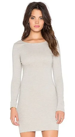 Bobi Athletic Scuba Scoop Back Long Sleeve Mini Bodycon Dress Size S Light Grey thumbnail 1