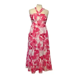 Grace Karin Criss Cross Halterneck Flowy A Line Maxi Dress in‎ Pink Watercolour thumbnail 5