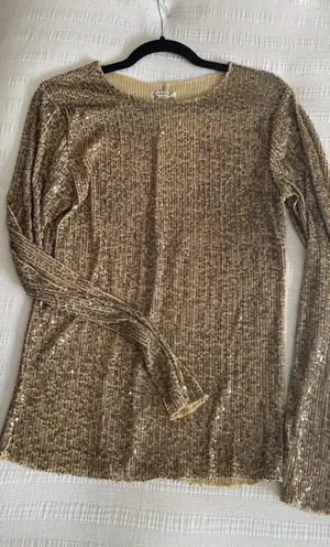 Free People gold sparkle long sleeve top thumbnail 1