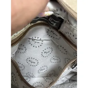 Myra Hair On Cowhide Leather Canvas Paisley Shoulder‎ Bag Boho Gray/Tan thumbnail 10