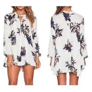 Free People Floral Mini Swing Dress Tunic White Feminine‎ Lace Party Hi-Lo Small thumbnail 2