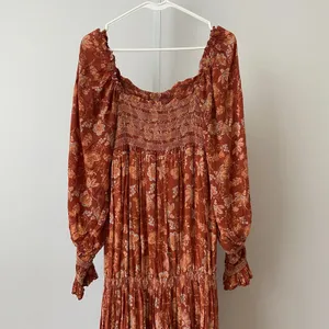 Free People Boho Coastal Smocked Floral Tiered Maxi Dress Small Rust thumbnail 2