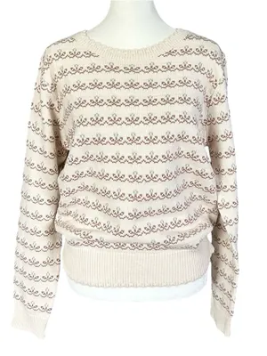 See and be Seen Fair Isle Floral Scallop Ribbed Trim Grandmacore Sweater Small thumbnail 1