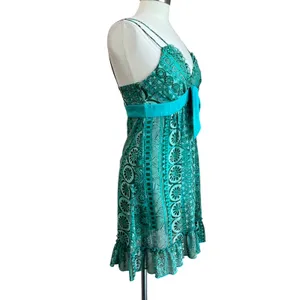 Y2K Love Tease Green Floral Geometric Print Front Bow Baby Doll Dress Size 5‎ thumbnail 3