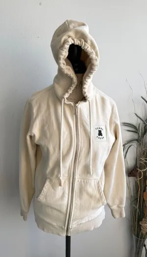 Teddy Fresh Cream‎ Full Zip Hoodie 100% Cotton Fleece Bear Zipper Pull Off White thumbnail 1