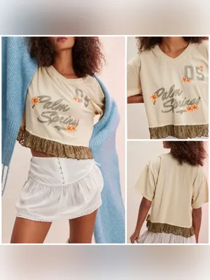 NWT Free People FP Intimately You Wish Graphic Tee - Khaki Chino Combo - Medium thumbnail 2