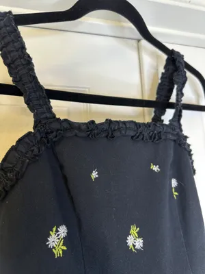 Urban Outfitters Cottagecore Floral Dress XS Navy Blue Ruffle Spring thumbnail 3