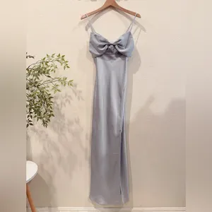 ASTR the Label Satin Bow Midi Dress Ice Blue Size XS NWT thumbnail 5