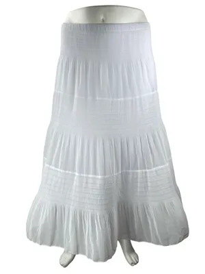 Nashalyly Women's White Elastic Waist Ruffled Tiered Maxi Flare A-Line Skirt XL thumbnail 1