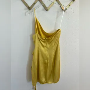 NWT Lovers + Friends Karen Mini Dress Yellow Gold Satin Wrap Dress Small Revolve thumbnail 7