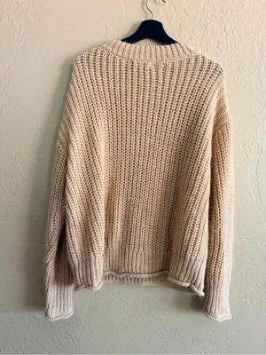 All in Favor Cream V-Neck Chunky Knit Sweater thumbnail 4