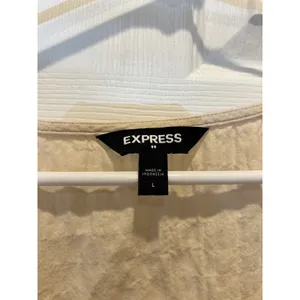 Express‎ Womens Beige Ruffle Button Front Pintuck Sleeveless Blouse Top L Boho thumbnail 5