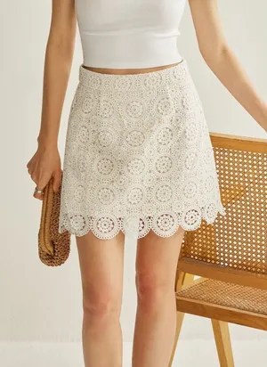 Commense Lace Floral Circle Hem Skirt White Size Medium thumbnail 1