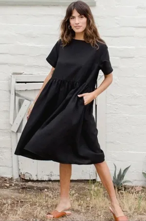 Tradlands Nico Dress Size Small Black Linen Blend Pocket Coastal Grandma Cottage thumbnail 1