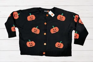 NWT 33 Degrees Pumpkin Cardigan Black Jack O Lantern Halloween Sweater 3X thumbnail 1