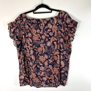 Old Navy Blouse Women Large Blue Floral‎ Short Sleeve Cotton Casual NWT Boho thumbnail 6