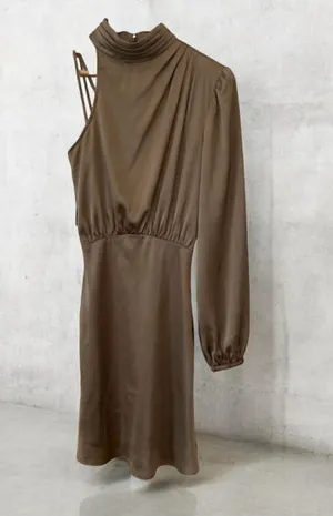 Women's Hello Molly One Shoulder Brown Dress Size 4 thumbnail 1