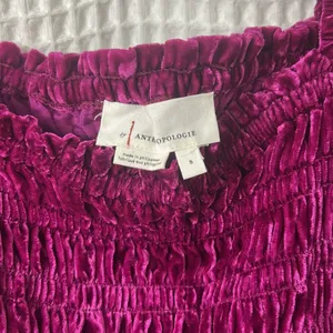 Anthropologie Smocked Velvet Puff Sleeve Pink Magenta Square Neck Blouse Small thumbnail 5