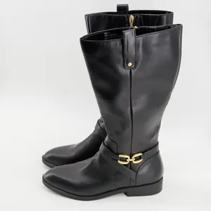 Crown & Ivy Mckay Women Black Tall Riding Boots Gold Buckle Size 11M thumbnail 2