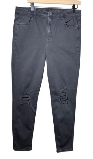 American Eagle High-Rise Jegging Jeans Black Stretch Distressed Lace Detail 16R thumbnail 1