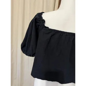Abercrombie & Fitch Womens Crop Top Size S Black Linen Cotton Off The Shoulder‎ thumbnail 9