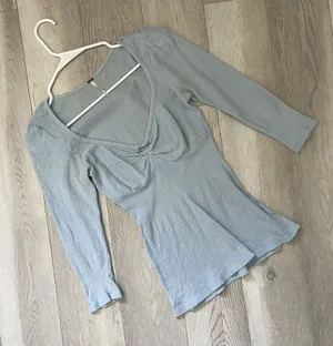 Free People Top cotton v neck scrunch babydoll womens Blue medium coquette girly thumbnail 1