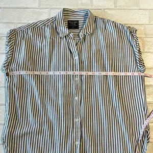 Abercrombie & Fitch Navy and White Striped Button Down Shirt Coastal thumbnail 6