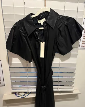 Black leather boutique mini dress thumbnail 2