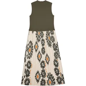 Skies Are Blue Curvy Floral Pleated Mixed Media Maxi Dress 1X Olive New with Tag thumbnail 3