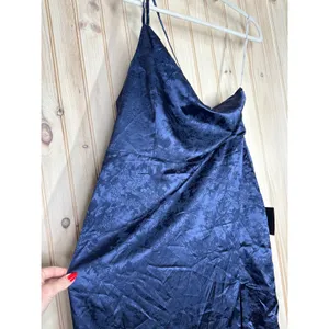 Lulus Desirable Dream Navy Blue Satin Jacquard Halter Neck Dress Party Large thumbnail 4