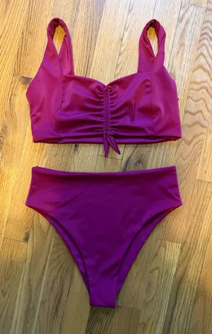 Magenta Ruched Bikini Set Medium thumbnail 1