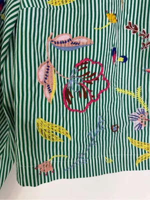 Anthropologie Maeve Embroidered Blouse Green Stripe Size XS thumbnail 10