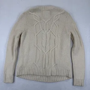 Abercrombie Fitch Cream Cable Fisherman Knit‎ Crew Neck Sweater Women Size L thumbnail 8