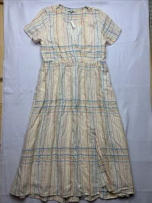 Madewell size XS new Pastel Plaid Midi Dress Elastic Waist guest summer sundress thumbnail 3