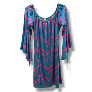 2B Together Boho Chevron Off Shoulder Bell Sleeve Mini Dress Made USA thumbnail 3