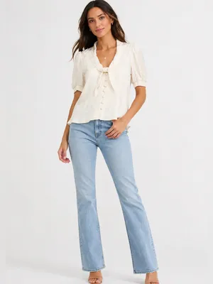 Reformation Cream tie neck blouse NEW thumbnail 2