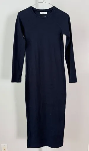 LEGOE Heritage‎ sz 1 Long Sleeve Midi Dress Black Cotton Stretch Cozy Casual thumbnail 1