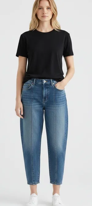 Old Navy Mid-Rise Cropped Blue‎ Barrel Leg Jeans thumbnail 1