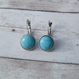 Turquoise Tone & Silver Tone Dangle Earrings for Pierced Ears thumbnail 1