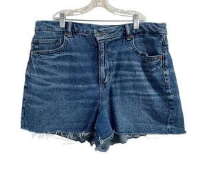 American Eagle High‎ Rise Denim Shorts Frayed Hem Blue Jean Shorts Size 12 thumbnail 1