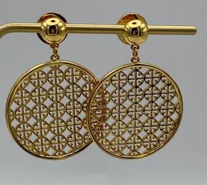 Tory Burch perforated drop earrings, gold plated. New thumbnail 3