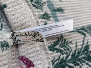 Cream Waffle Knit Two-Piece Pajama Set with Green Tree & Pink Bird Print thumbnail 3