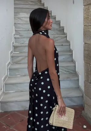 Zara Black Polka Dot Halter Satin Scarf Maxi Dress thumbnail 3