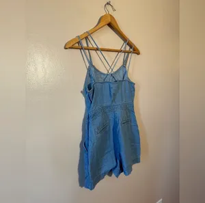SALE! Blue LOFT Chambray Linen Blend Romper Size 0P EUC thumbnail 4