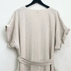 H&M Beige Linen Blend V Neck Button Front Jumpsuit Romper Size XL thumbnail 7