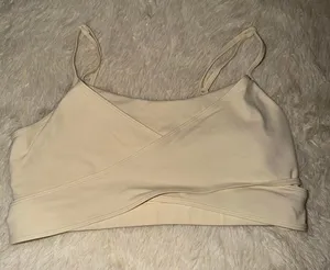 Alo Yoga Escalate Wrap Top Ivory Size Large Cropped Sports Bra Tank Ribbed thumbnail 1